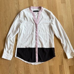 Ivanka Trump White and Black Blouse with Pink Trim